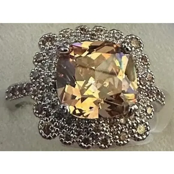 Bomb Party Ring RG89523 Smokey Topaz CZ Rhodium Plating Estate of Bliss sz 10 - Picture 1 of 2